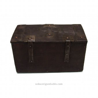 Antique Wooden box with geometric metal wall