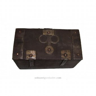 Antique Wooden box with geometric metal wall