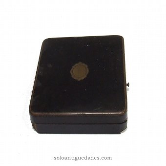 Antique Wooden box decorated with applied ebonised metal