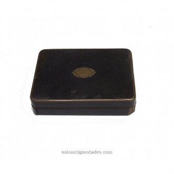 Antique Wooden box decorated with applied ebonised metal
