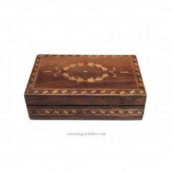 Antique Antigua collection box inlaid with floral decoration