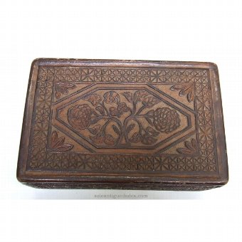 Antique Wooden box carved with geometric