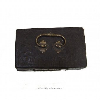 Antique Old leather box lined with metal handle