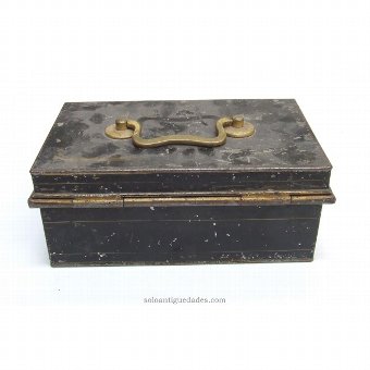Antique Metal box with golden top handle
