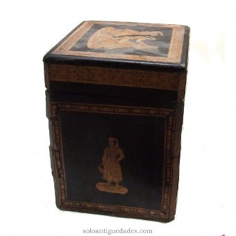Antique Collection box in marquetry peasant scenes