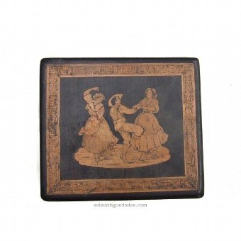 Antique Collection box in marquetry peasant scenes