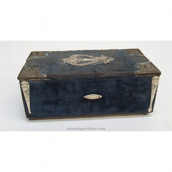 Antique Wooden box lined with blue fabric