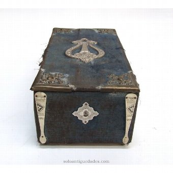 Antique Wooden box lined with blue fabric