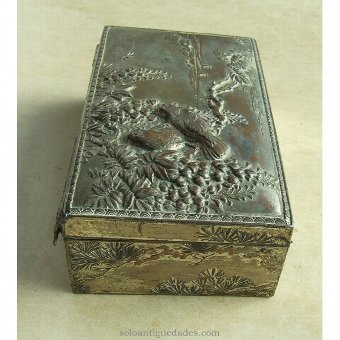 Antique Metal collection box decorated with birds