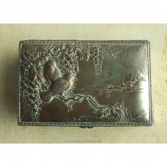 Antique Metal collection box decorated with birds