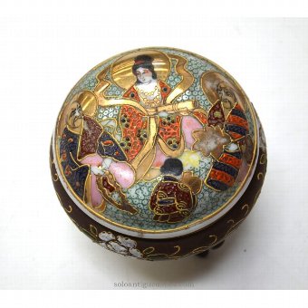 Antique Glazed ceramic box with oriental scene