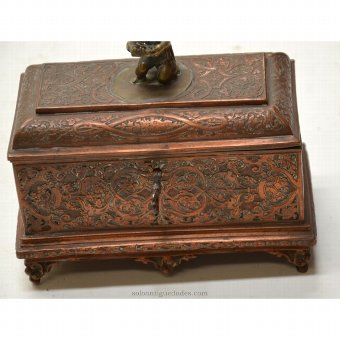 Antique Collection box decorated with bronze statue