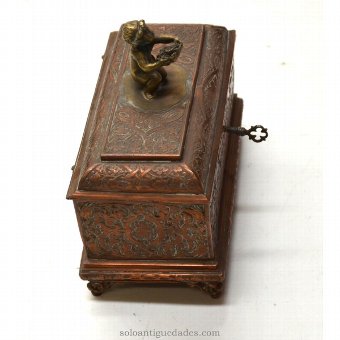 Antique Collection box decorated with bronze statue