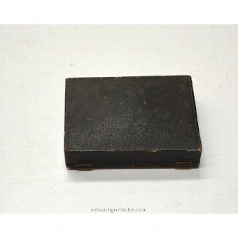 Antique Old jewelry box lined with black skin