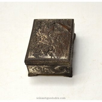 Antique Metal box decorated with rural landscape