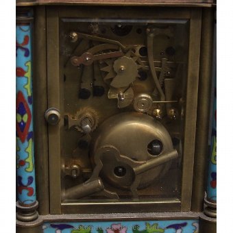 Antique Bronze clock with cloisonne and glass