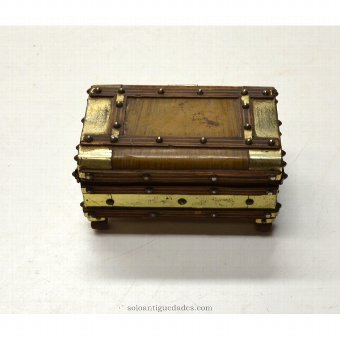 Antique Small wooden chest with metal fixtures