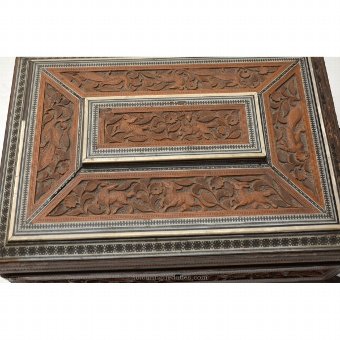 Antique Antigua collection box carved wood and metal