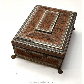 Antique Antigua collection box carved wood and metal