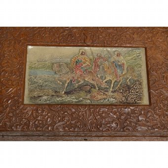 Antique Wooden collection box carved with riders