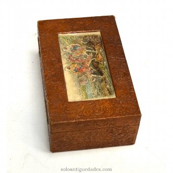 Antique Wooden collection box carved with riders