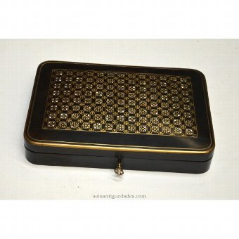 Wooden collection box ebonised and mother of pearl