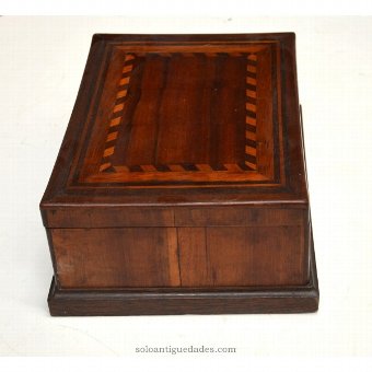 Antique Wooden box with inlaid geometric shapes