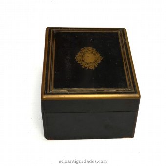Antique Ebonised wooden box with gold trim