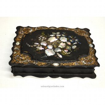 Old wooden box inlaid with nacre