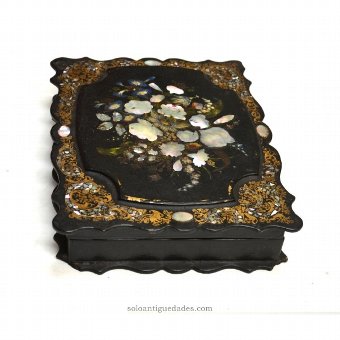 Antique Old wooden box inlaid with nacre