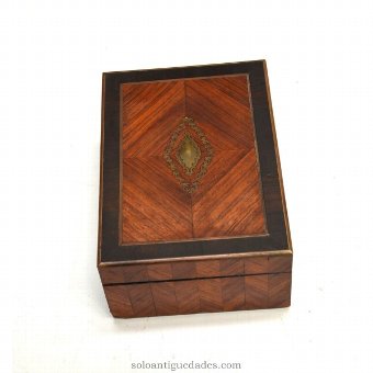 Antique Old jewelry box decorated with marquetry Bull