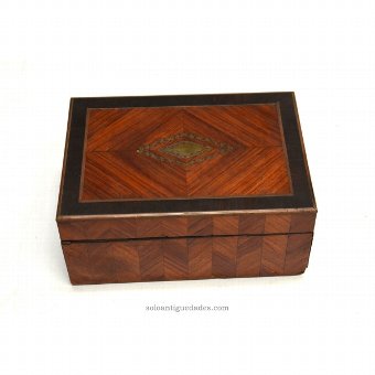 Antique Old jewelry box decorated with marquetry Bull
