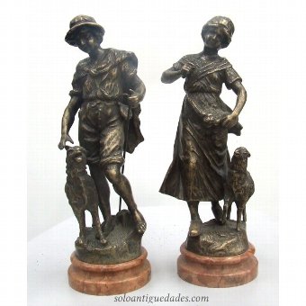 Antique Bronze sculpture shepherdess