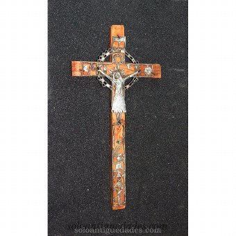 Polychrome wooden cross and silver