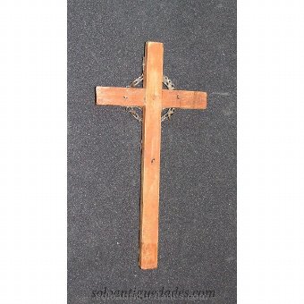 Antique Polychrome wooden cross and silver