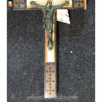 Antique Wooden crucifix with pearl wings