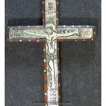 Antique Wooden crucifix carved nacre