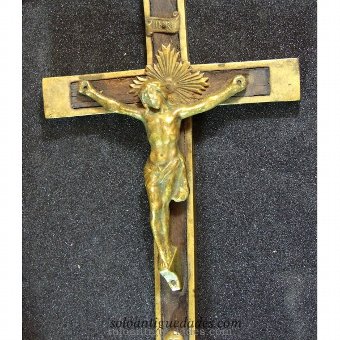 Antique Crucifix wood inlaid bronze
