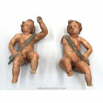 Polychrome wood sculpture cherub