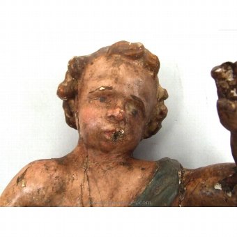 Antique Polychrome wood sculpture cherub