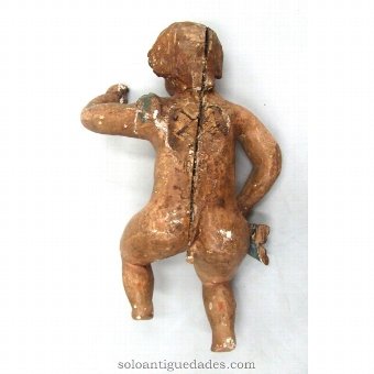Antique Polychrome wood sculpture cherub