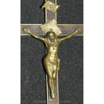 Antique Wooden crucifix framed in bronze