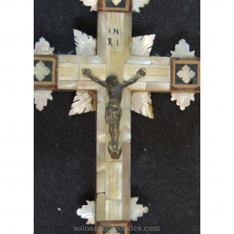 Antique Christ Crucifix with silver plated tin
