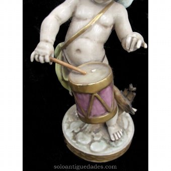 Antique Porcelain Cherub drumming