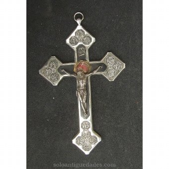 Silver crucifix reliquary and inlaid wood