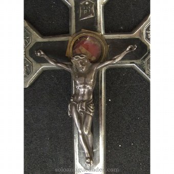 Antique Silver crucifix reliquary and inlaid wood