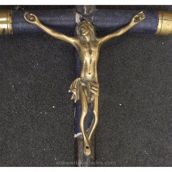 Antique Crucifix of wood, paper and bronze