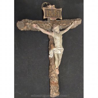 Natural trunk Cross polychrome wooden Christ