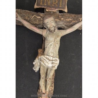 Antique Natural trunk Cross polychrome wooden Christ