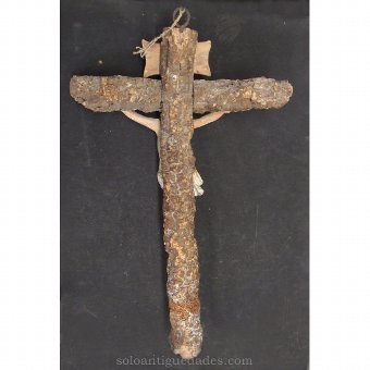 Antique Natural trunk Cross polychrome wooden Christ